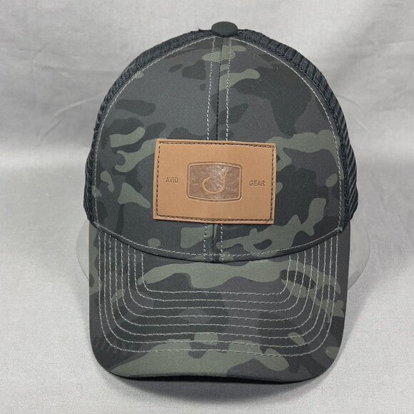 Avid Fishing Gear Snapback Hat Cap Black Camouflage Trucker Outdoor Patch Mens - Picture 2 of 13